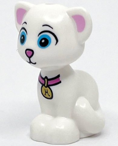 Cat, Friends Style, Sitting with Medium Azure Eyes, Bright Pink Inner Ears, Nose and Collar, Gold Tag with Letter M Pattern (Marcel)