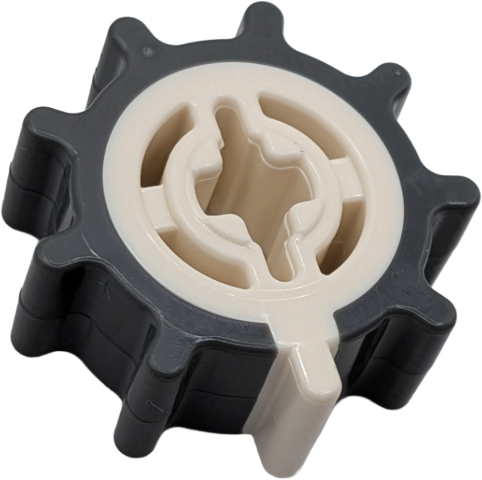 Technic, Gear Ratchet 9 Tooth with Molded Dark Bluish Gray Outer Section Pattern in White