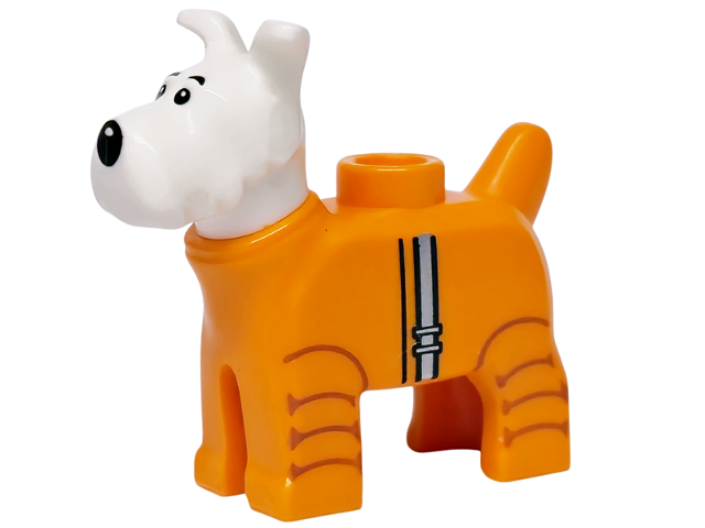 Dog, Wire Fox Terrier with Molded Orange Spacesuit and Printed Silver Belt and Black Eyes and Nose Pattern (Snowy)