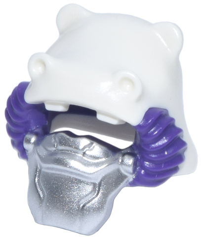 Helmet, Hippopotamus with Molded Dark Purple Swept Back Hair and Face Guard with Printed Silver Armor Pattern