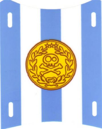 Duplo Boat Sail 11 x 12 with 3 Blue Stripes and Medallion with Gold Skull and Crossbones Pattern