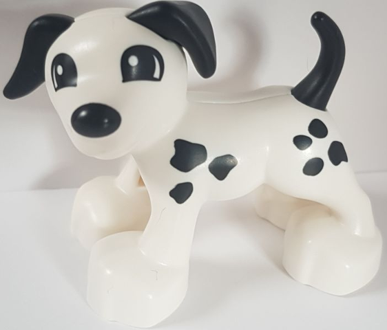Duplo Dog with Black Eyes, Ears, Nose, Tail, and Spots Pattern