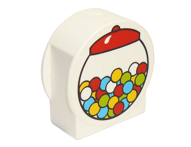 Duplo, Brick 1 x 2 x 2 Round Top, Cut Away Sides with Gumball Machine Pattern