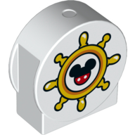 Duplo, Brick 1 x 2 x 2 Round Top, Cut Away Sides with Boat Helm / Ship's Wheel with Mickey Mouse Head Pattern