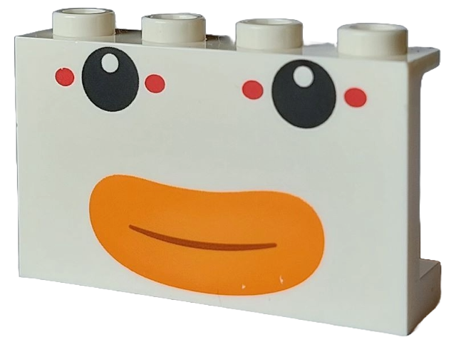 Panel 1 x 4 x 2 with Side Supports - Hollow Studs with Clown Car Face with Black Eyes, 4 Red Ovals and Closed Mouth with Orange Lips Pattern