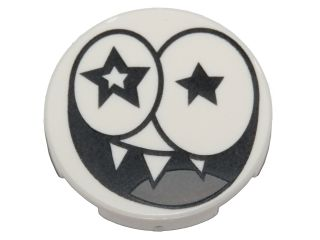 Tile, Round 2 x 2 with Bottom Stud Holder with Black Star Eyes and Smile with Sharp Teeth (Nixel Face) Pattern