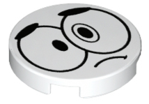 Tile, Round 2 x 2 with Bottom Stud Holder with Black Large Sad Eyes, Eyebrows and Frown (Nixel Face) Pattern