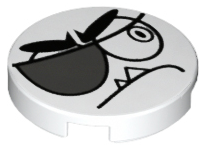 Tile, Round 2 x 2 with Bottom Stud Holder with Black Stern Eye, Eyebrows, Eye Patch and Closed Mouth with 2 Sharp Teeth (Nixel Face) Pattern