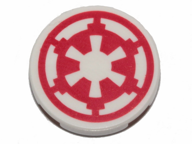 Tile, Round 2 x 2 with Bottom Stud Holder with Red SW Imperial Logo Pattern