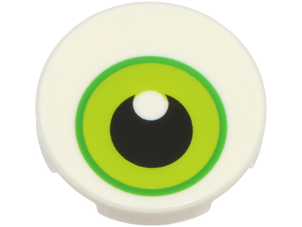 Tile, Round 2 x 2 with Bottom Stud Holder with Lime and Bright Green Eye with Black Pupil and Glint Pattern