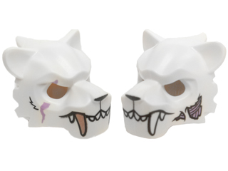 Minifigure, Headgear Mask Tiger with White and Copper Fangs and Medium Lavender Scar and Sinew Patches Pattern