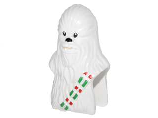 Minifigure, Head, Modified SW Wookiee, Chewbacca with Black Eyes and Nose and Holiday Red and Green Ammo Strap Pattern