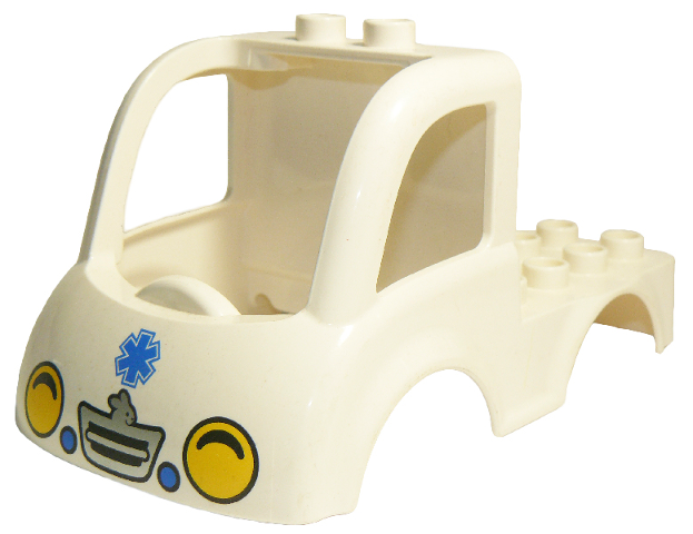 Duplo Car Body Truck 4 x 4 Flatbed with 2 Top Studs, Grille and Headlights, EMT Star of Life Pattern
