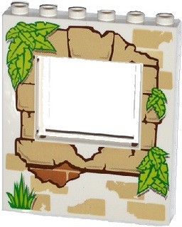 Panel 1 x 6 x 6 with Window with Tan Bricks, Grass and Leaves Pattern