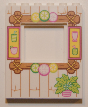 Panel 1 x 6 x 6 with Window with Wood Frame with Drinks, Citrus Fruits and Potted Plant Pattern