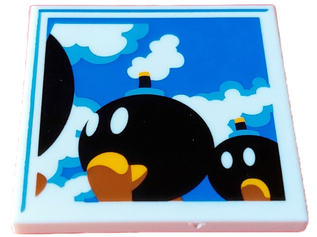 Tile 4 x 4 with Black Bob-ombs on Blue Sky with Clouds Background Pattern