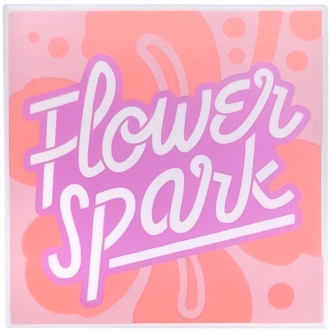 Tile 4 x 4 with Medium Lavender Outlined 'Flower Spark', Coral Flower on Warm Pink Background Pattern