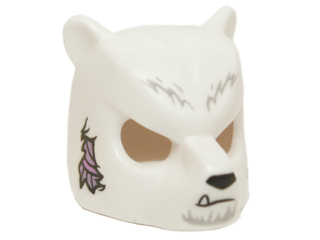 Minifigure, Headgear Mask Bear with Black Nose, Light Bluish Gray Fur, Medium Lavender Sinew Patch and White Fang Pattern