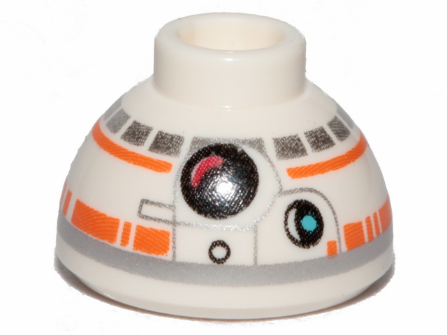 Brick, Round 1 1/2 x 1 1/2 x 2/3 Dome Top with SW BB-8 Droid Head, Large Photoreceptor Pattern