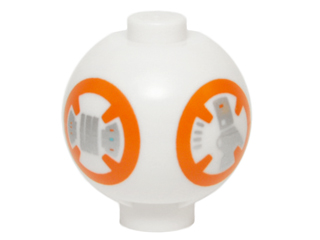 Brick, Round 2 x 2 Sphere with Stud / Robot Body with SW BB-8 Droid Orange Circles and Silver Shapes Pattern