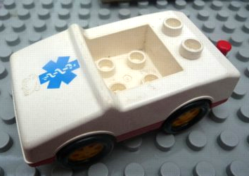 Duplo Car with 1 x 2 Studs with Red Base and Blue EMT Star of Life Pattern