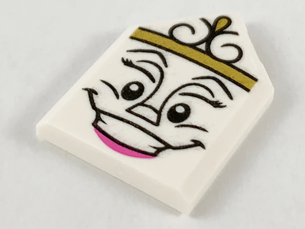 Tile, Modified 2 x 3 Pentagonal with Gold Crown, Female Face and Dark Pink Bottom Lip Pattern