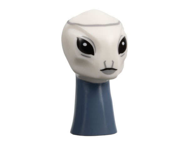 Minifigure, Head, Modified Alien Kaminoan, Smooth Top with Sand Blue Neck, Black Eyes and Mouth, Light Bluish Gray Lips, Nostrils and Headband Pattern