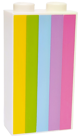 Brick 1 x 2 x 3 with Yellow, Lime, Bright Light Blue, Medium Lavender and Dark Pink Stripes Pattern