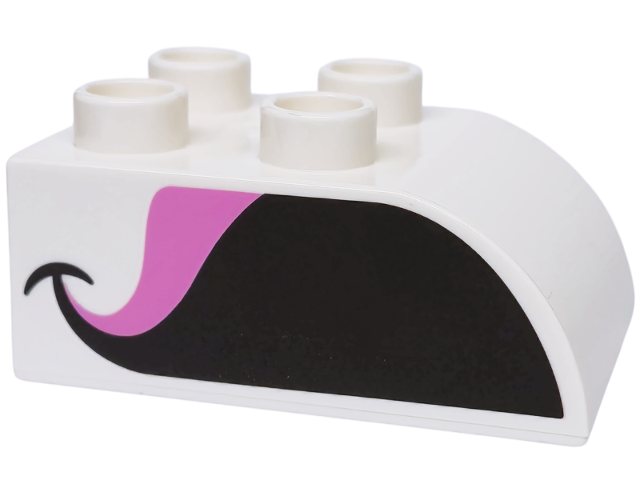 Duplo, Brick 2 x 3 Slope Curved with Black and Dark Pink Beak Pattern on Both Sides
