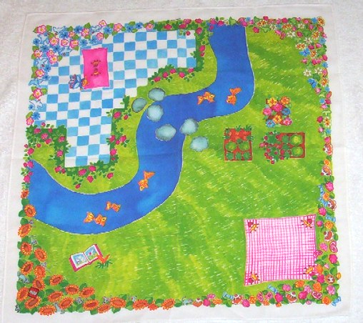 Belville Cloth Playmat 49cm x 49cm with Flowers, Grass, Stream, Tile Patio, Picnic Blanket, and Book Pattern