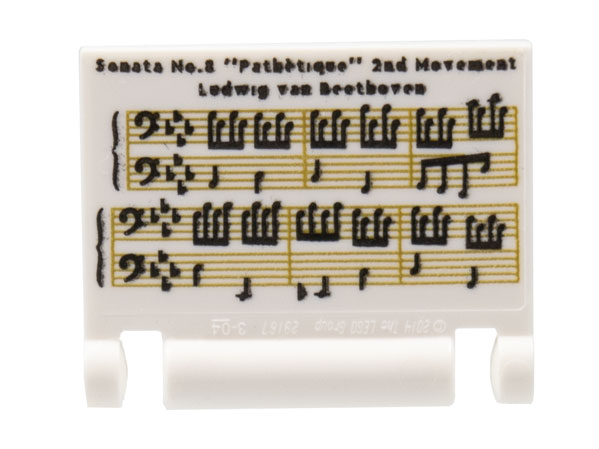 Minifigure, Utensil Book Cover with Sheet Music, Music Notes, 'Sonata No.8 Pathètique 2nd Movement Ludwig van Beethoven' Pattern