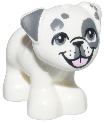 Dog, Friends Style, Pug, Standing with Black Nose, Dark Bluish Gray Ears, Eyes and Spots and Bright Pink Tongue Pattern (Juno)