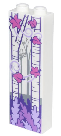 Brick 1 x 2 x 5 with White Birch Trees, Dark Pink Leaves, and Lavender, Medium Lavender, and Dark Purple Foliage Pattern