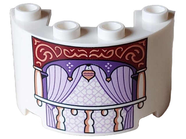 Cylinder Half 2 x 4 x 2 with 1 x 2 Cutout with Balcony, Nougat Ornate on Dark Red Background, Dark Purple Panel and Lavender Curtains Pattern