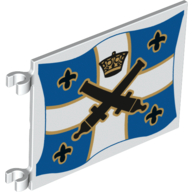 Flag 6 x 5 with Black Crossed Cannons and Crown over Blue and White Cross with Yellow Outlines Pattern on Both Sides