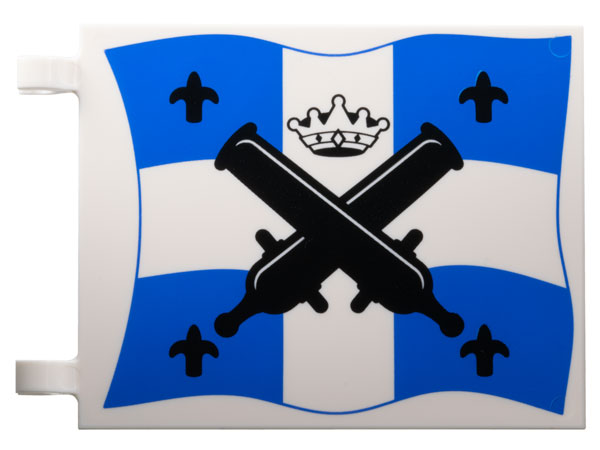 Flag 6 x 5 with Black Crossed Large Cannons and Fleur-de-lis, Crown with Diamonds over Blue and White Cross Pattern on Both Sides (Reissue)
