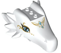 Dragon Head (Elves) Jaw Upper Large, 3 Studs on Top with Dark Azure Eyes, 2 Diamonds and Gold Tribal Pattern (Elandra)