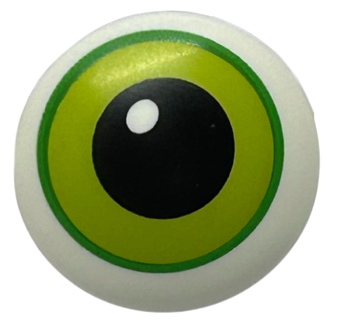 Plate, Round 2 x 2 with Rounded Bottom (Boat Stud) with Lime Eye with Green Outline Pattern (HP Dobby Eye)