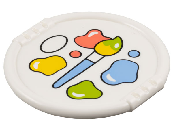 Duplo Utensil Disk with Paint Brush and Coral, Yellow, Lime and Medium Blue Paint Pattern