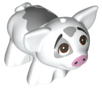 Pig, Baby Piglet, Friends Style with Black Eyebrows, Reddish Brown Eyes Looking Up, Bright Pink Nose, and Dark Bluish Gray Smooth Spots Pattern (Disney Pua)