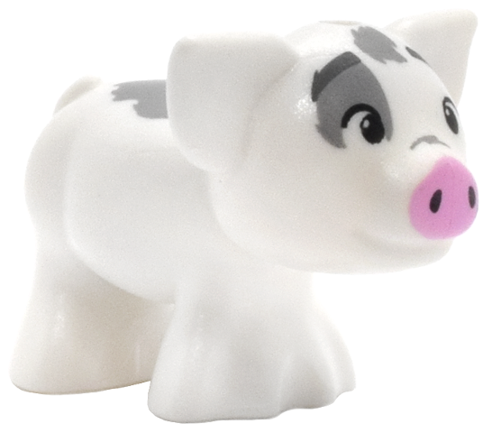 Pig, Baby Piglet, Friends Style with Dark Bluish Gray Eyebrows, Small Black Eyes, Bright Pink Nose, and Dark Bluish Gray Rough Spots Pattern (Disney Pua)