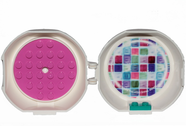 Container, Pod with Dark Pink 6 x 6 Round Plate and Dark Turquoise 1 x 2 Plate with The LEGO Movie 2 Pattern (Sticker) and Hologram - Set 853875