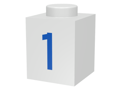 Brick 1 x 1 with Blue Number 1 Pattern White