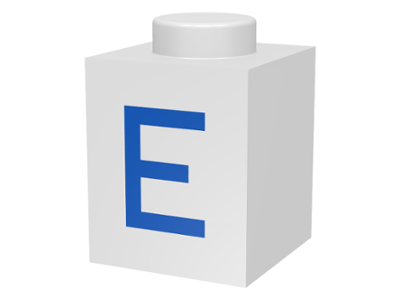 Brick 1 x 1 with Blue Capital Letter E Pattern