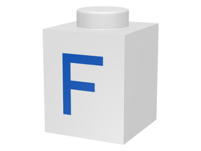 Brick 1 x 1 with Blue Capital Letter F Pattern