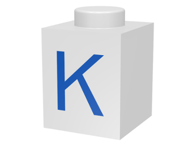 Brick 1 x 1 with Blue Capital Letter K Pattern
