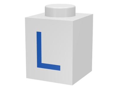 Brick 1 x 1 with Blue Capital Letter L Pattern