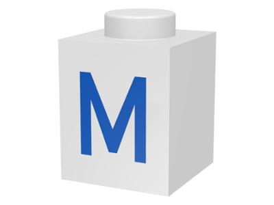 Brick 1 x 1 with Blue Capital Letter M Pattern