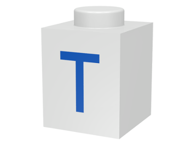 Brick 1 x 1 with Blue Capital Letter T Pattern