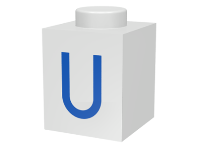Brick 1 x 1 with Blue Capital Letter U Pattern